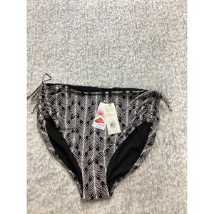 Calia Ruched Side Swim Bottom Black White Leaf Print UPF 50 1X WSA23402PRTWP nwt